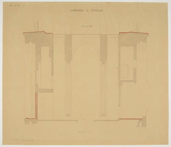 217155 Doorsnede (van noord naar zuid) van de bovenverdieping van het benedenvierkant van de Domtoren te Utrecht, waar ...